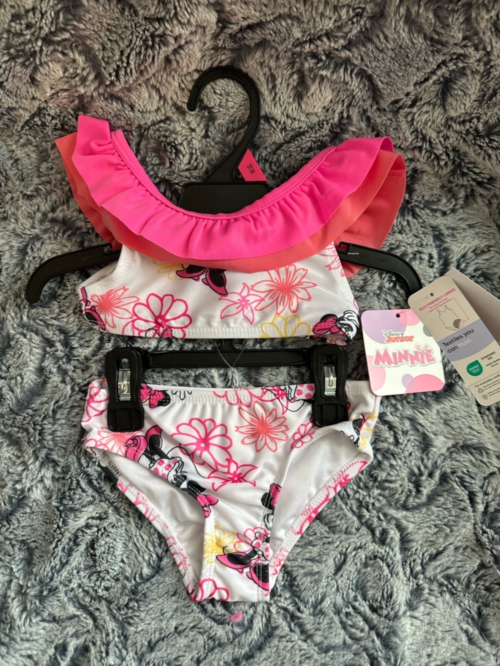 NWTS Disney Minnie Mouse Pink Floral Ruffle 2 pc swimsuit Sz 18 months